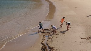 Dunia and Soledad kids playing at Machico beach