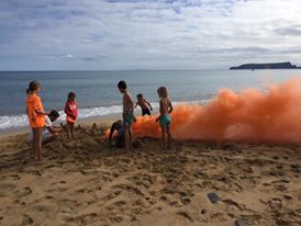 Kids testing smoke generator