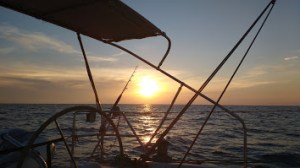 Sunset in the middle of the sea