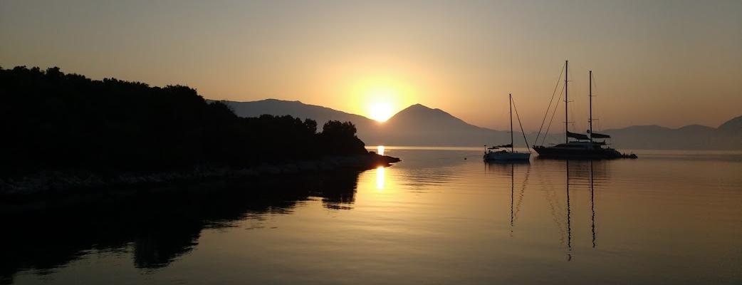 Sunrise from SV Soledad at Meganisi